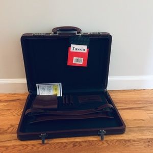 Tassia Brown Slim Faux Leather Briefcase - Twin Combination Locks (1414)